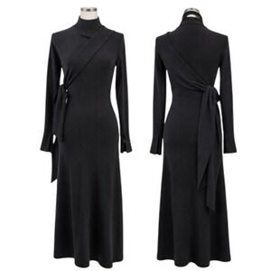 Ellery Womens S Black Long Sleeve Mock Neck Knit Midi Dress